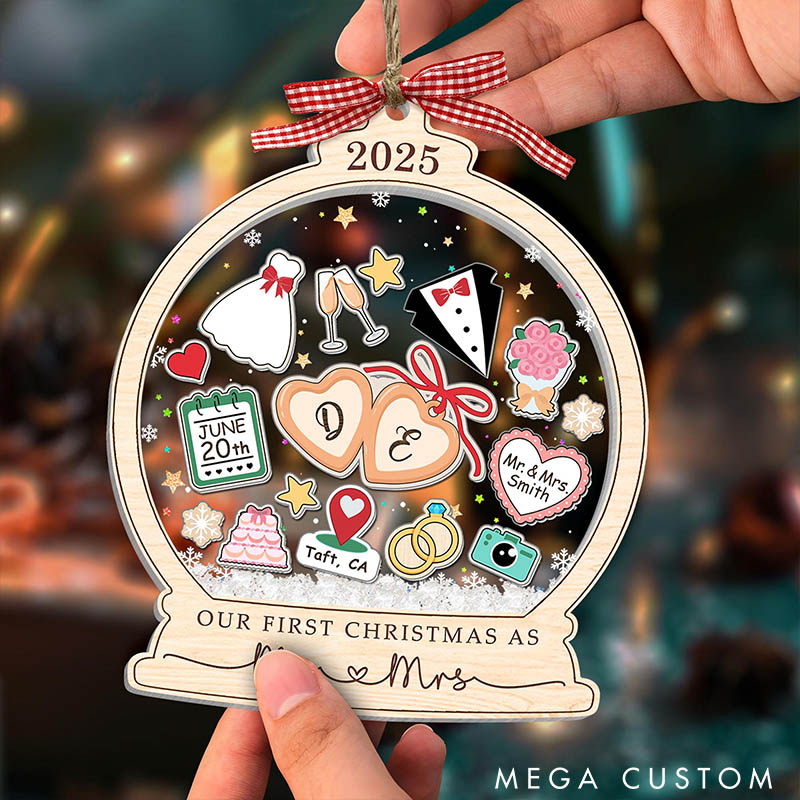 Personalized Our First Christmas as Mr & Mrs Shaker Christmas Ornament Newlyweds Couple Wedding Married Xmas Ornament First Christmas Gift for Him Her