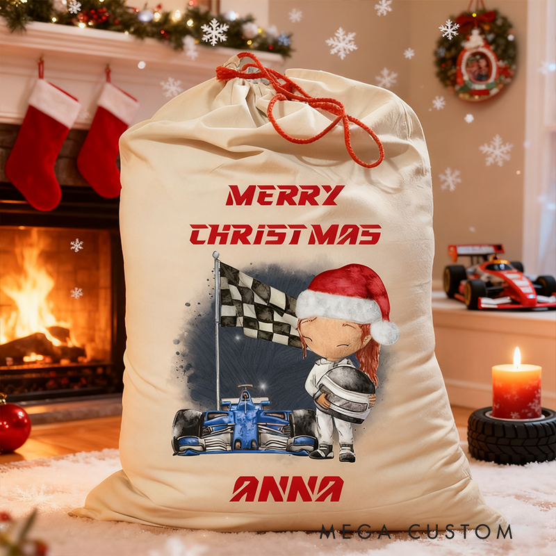 Personalized Racing Christmas Gift Sack Custom Name and Style Race Car Santa Bag for Motorsport Fans