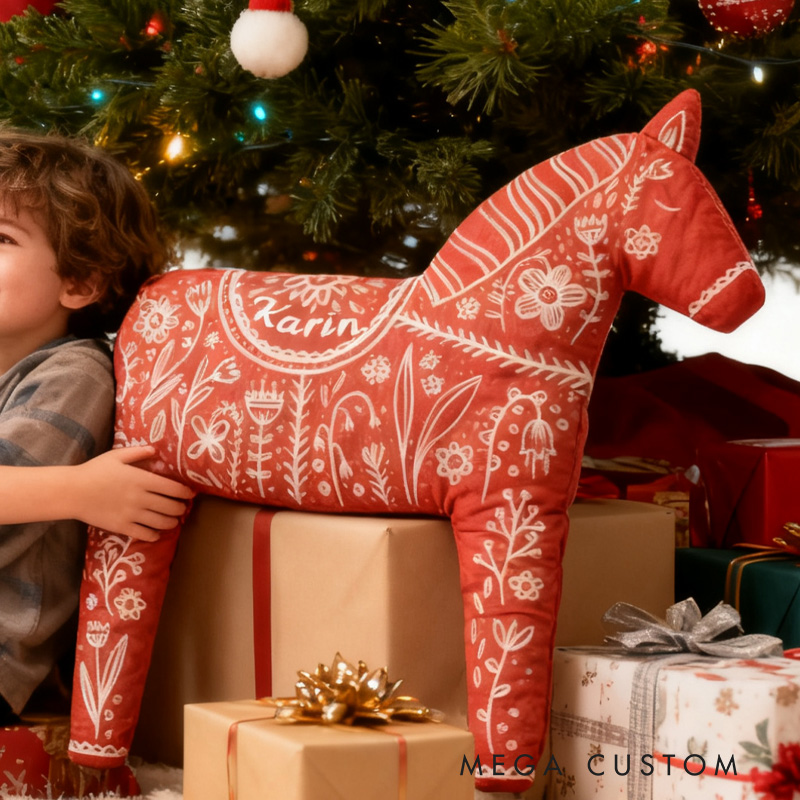 Personalized Equestrian Graphic 3D Print Pillow Red Xmas Horse for Riding Enthusiasts Horse Lovers Rider Racing Soft and Funny Home Decor