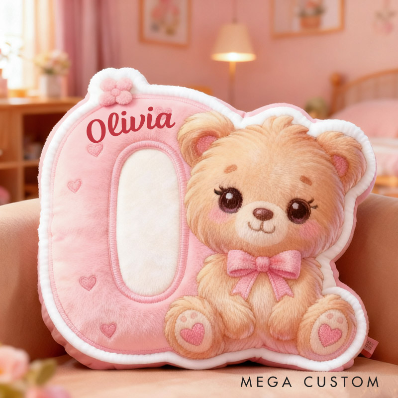 Personalized Flower Girl Graphic 3D Print Heart Bear 26 Letter Pillow Girlfriend Valentine's Day Cushion Wedding Gift for Girl Christmas Gift for Her