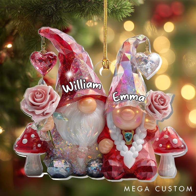 Personalized 2D Flat Printed Crystal Gnome Couple Acrylic Christmas Ornament Custom Newlywed Xmas Ornament Our First Christmas Gift for Him Her