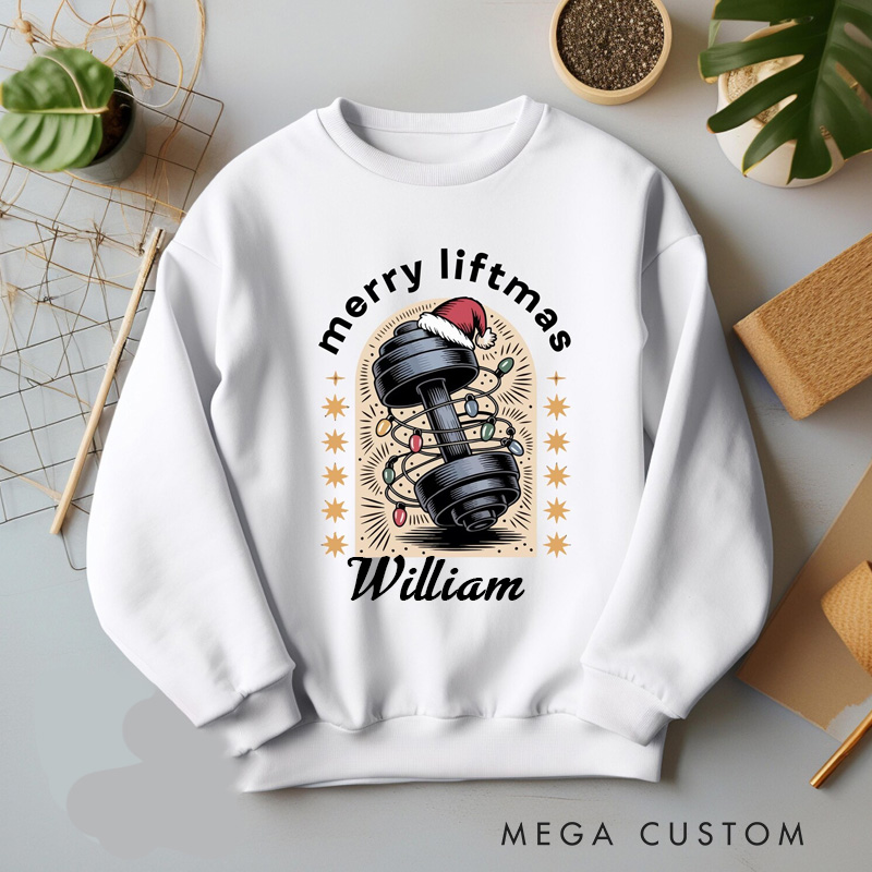 Personalized Merry Liftmas Sweatshirt Funny Fitness Christmas Gym Sweater Holiday Workout Gift for Weightlifters and Gym Lovers