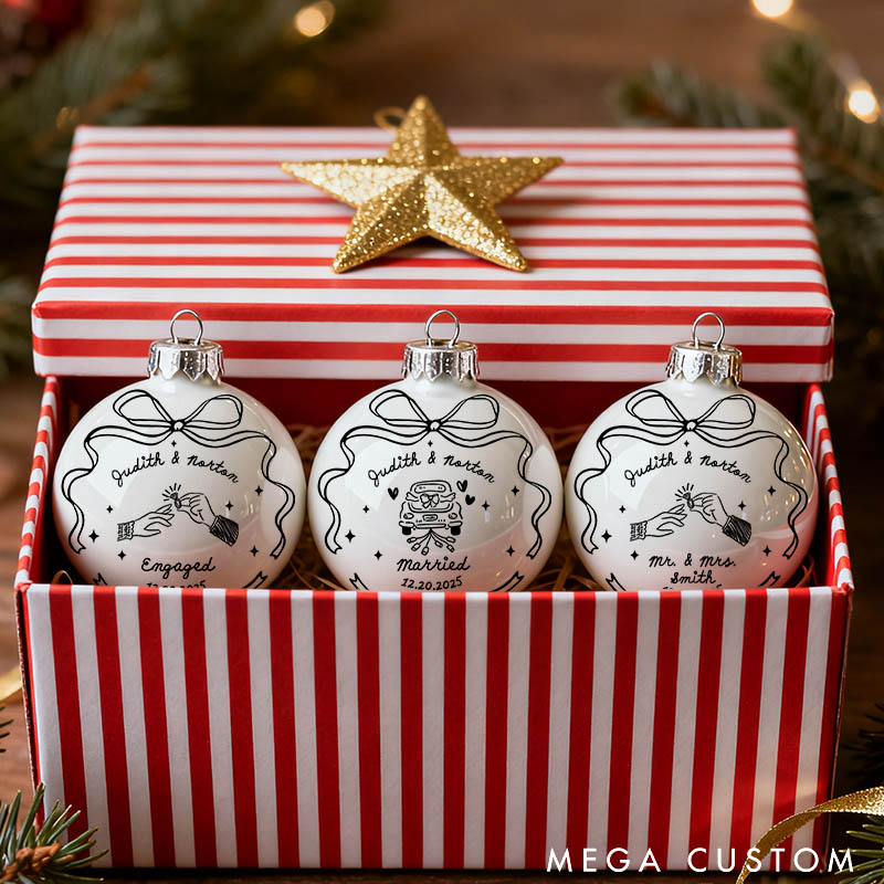 Personalized Our First Christmas as Mr and Mrs Matching Christmas Ball Ornament Set Newlyweds Couple Bow Married Ornament Christmas Gift for Him Her