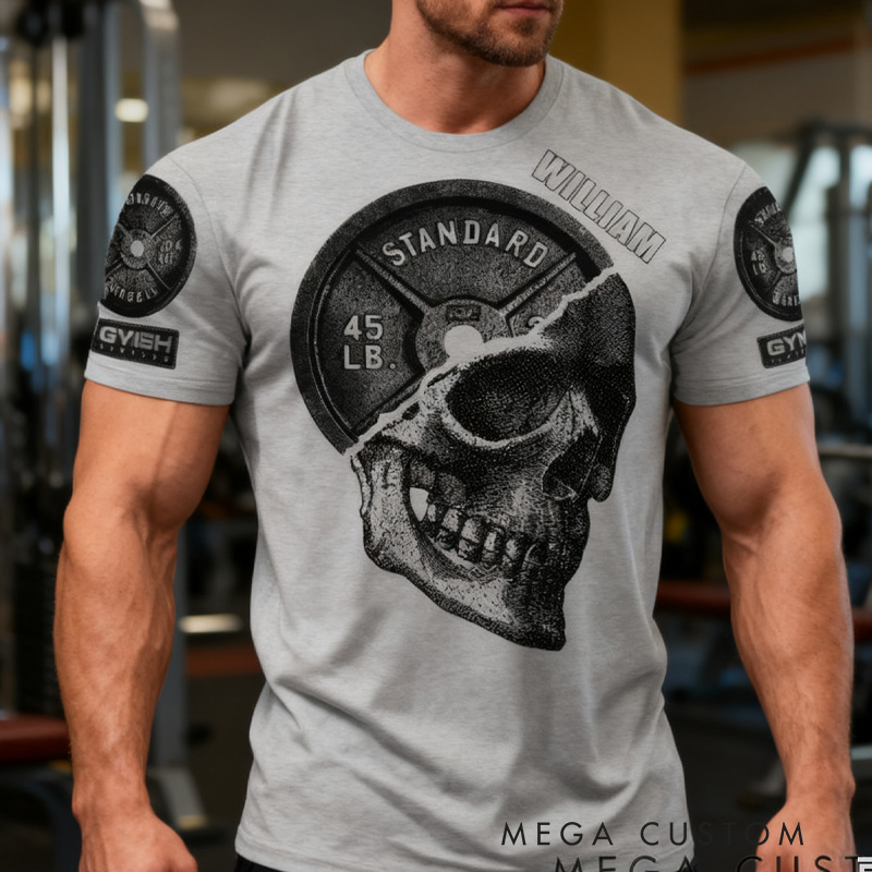Personalized Strength T-Shirt withSkull Plate Funny Workout Gym T-Shirt for Men for Fitness Enthusiasts Bodybuilders and Gym Lovers