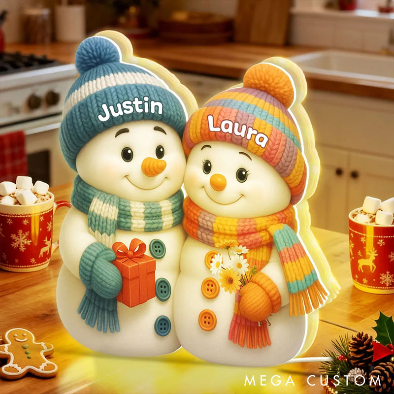 Personalized Couple Snowman Hugging Light Box Custom Newlyweds Name Night Light Decor Our First Christmas Gift for Him Her Boyfriend Girlfriend