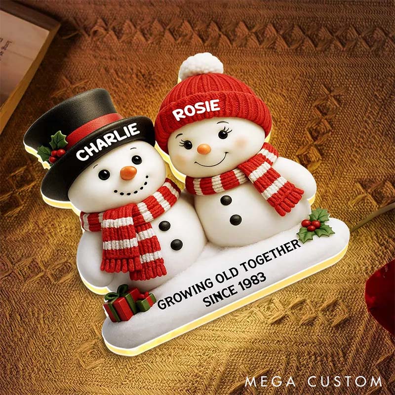 Personalized Couple Snowman Growing Old Together Light Box Custom Newlyweds Name Night Light Decor Our First Christmas Gift for Him Her