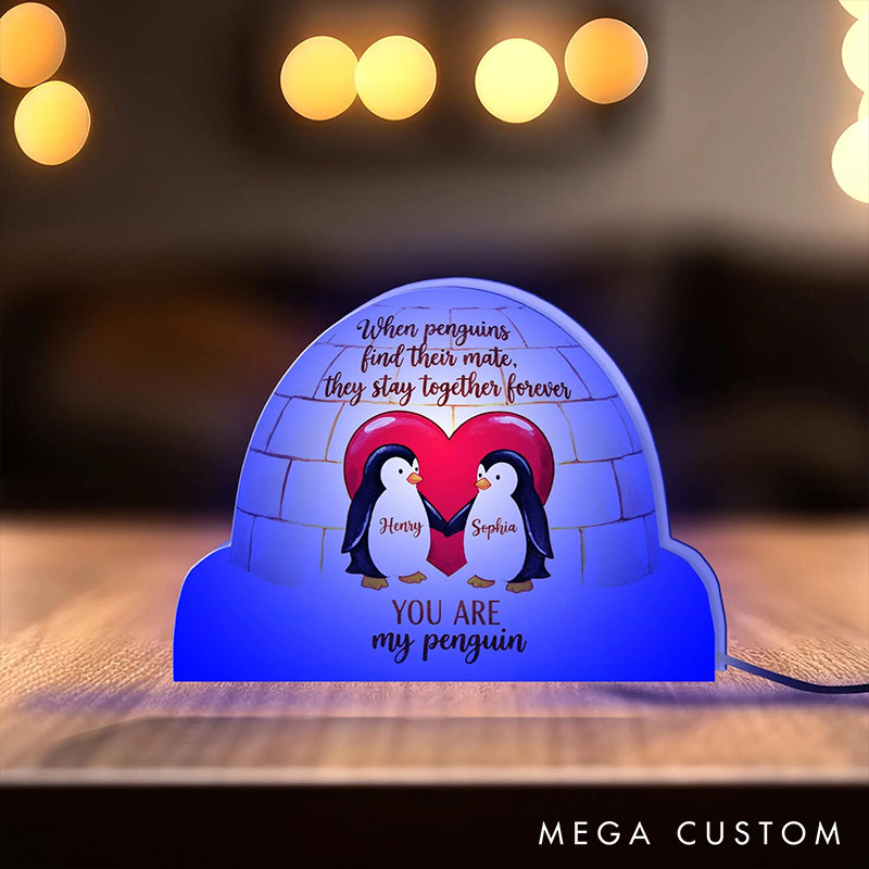 Personalized Couple Penguin Holding Hands Light Box Custom Name Night Light Decor Igloo Heart Decor You are My Penguin Gift for Him Her 