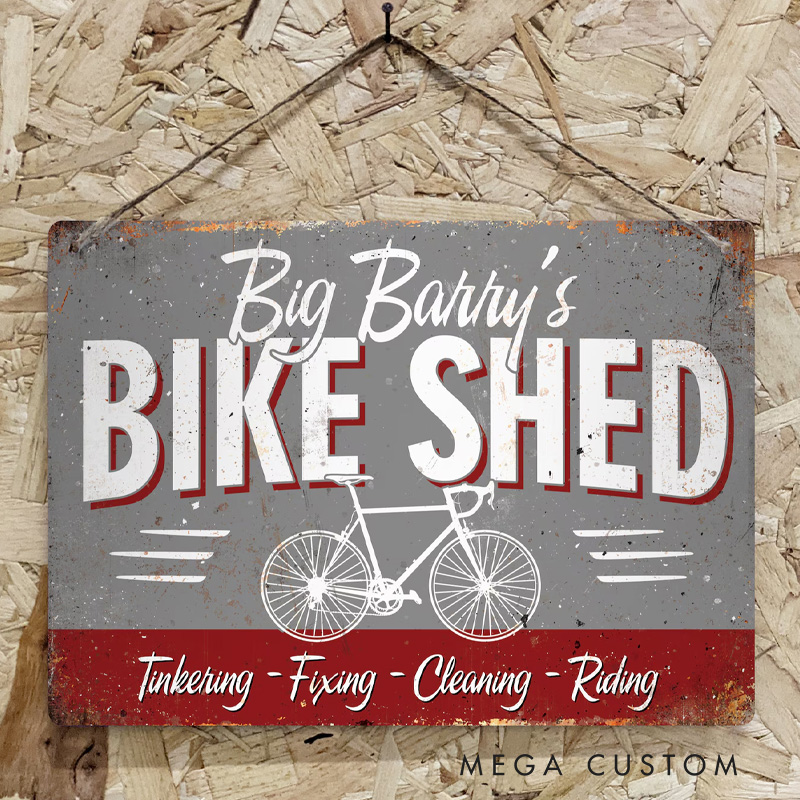Personalized Bike Shed Metal Sign Vintage Worn Rusty Look Print Le Tour MTB Road BMX 6 Colours 4 Bikes for Cycling Riding Lovers