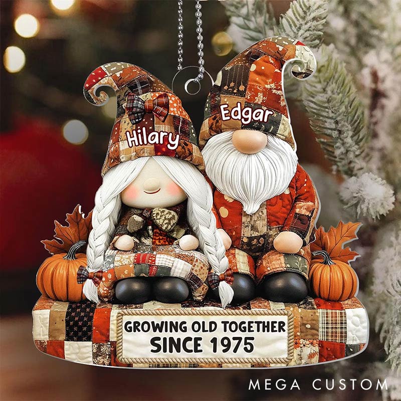 Personalized Vintage Quilted Outfits Growing Old Together Since Gnome Couple Ornament Chrismas Decoration Gift for Husband Wife