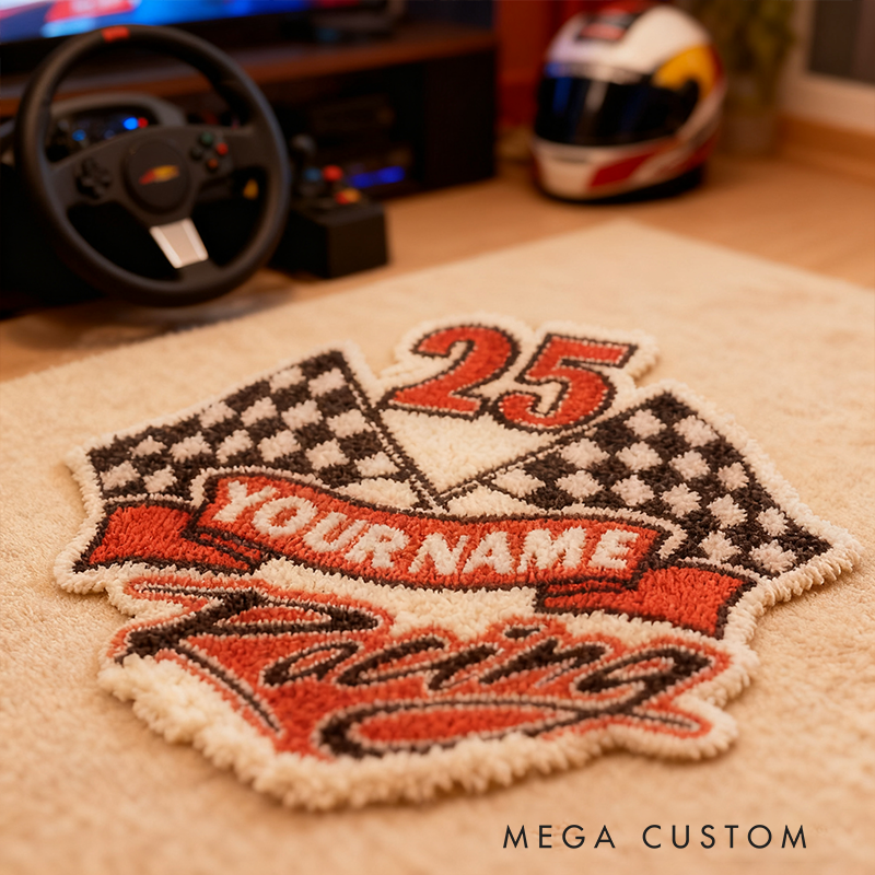 Personalized Racing Flag Rug Custom Name Checkered Flag Carpet for Racers and Motorsport Fans