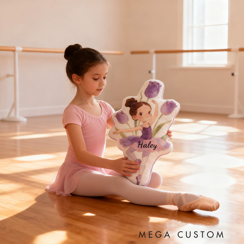 Personalized Ballet Dancers Tulip Pillow with Your Own Name Soft Stuffed Toy for Kids Unique Decorative Cushion for Girls' Room and Dance Studio