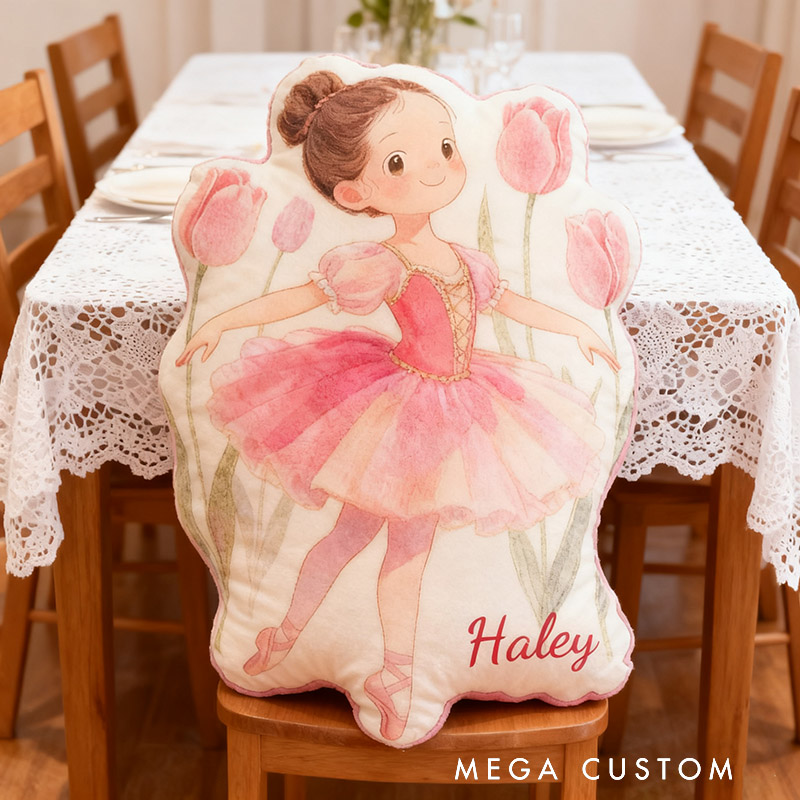 Personalized Tulip Ballet Dancers Pillow with Your Own Name Soft Stuffed Toy for Kids Unique Decorative Cushion for Girls' Room and Dance Studio