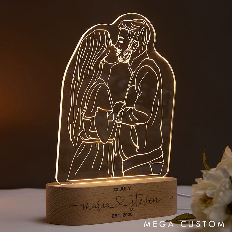 Personalized Couple Minimalist Line Art 3D Photo Night Light Custom Photo Portrait Lamp from Your Own Picture Anniversary Christmas Gift for Him Her