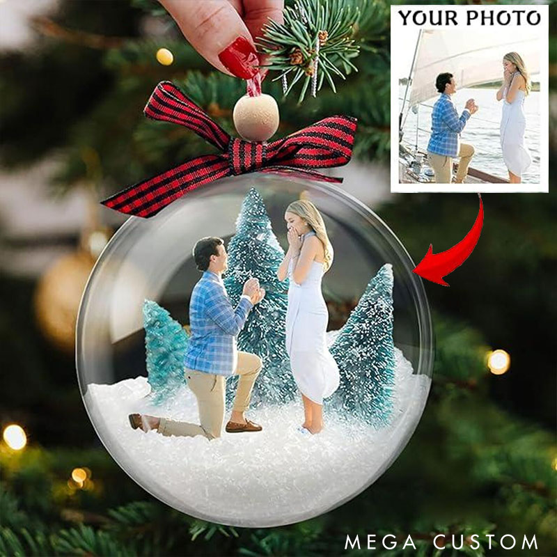 Personalized Couple 3D Photo Acrylic Ball Christmas Ornament Custom Snow Globe Xmas Ball Ornament from Your Own Picture Our First Christmas Gift