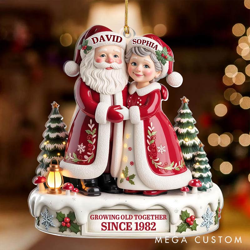 Personalized Growing Old Together Since Santa Couple Ornament 2D Flag Chrismas Decoration Gift for Husband Wife Gife for Couple