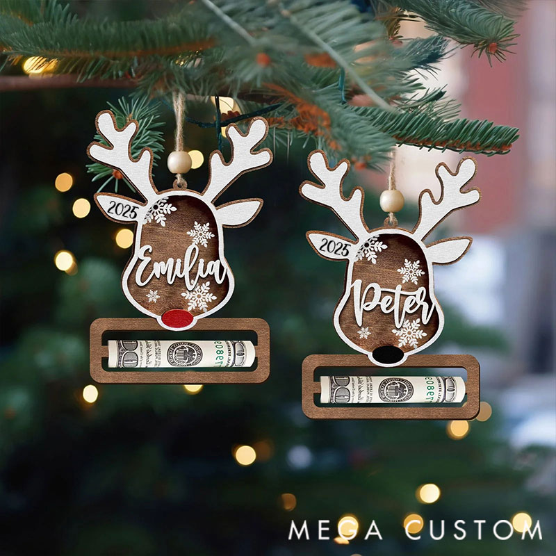 Personalized Reindeer Money Holder Christmas Ornament, Tree Christmas Gifts