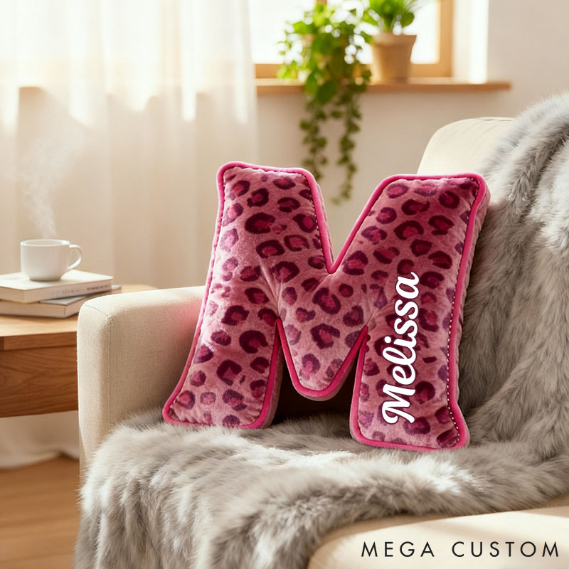 Personalized Pink Leopard Print Initial Pillow for Girlfriend Christmas Gift Pillow for Her Valentine's Day Gift for Wife Girlfriend