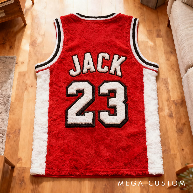 Personalized Basketball Jersey Rug with Custom Name and Number for Fans and Players