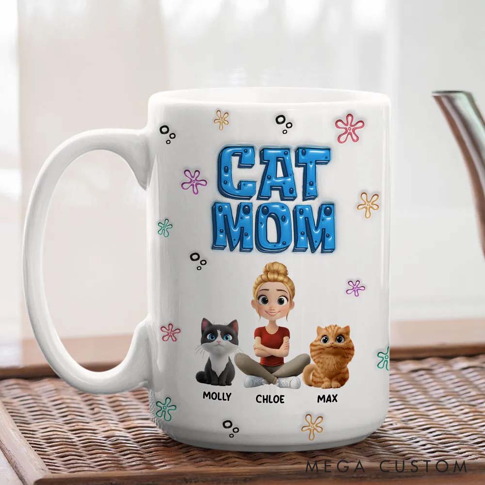 Personalized Cat Lover Sponge Cat Mom Mugs
