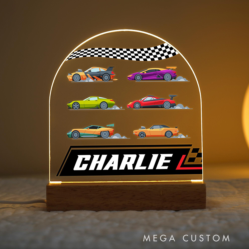 Personalized Racing Car Night Light Custom Name LED Lamp Unique Gift for Racers and Racing Lovers