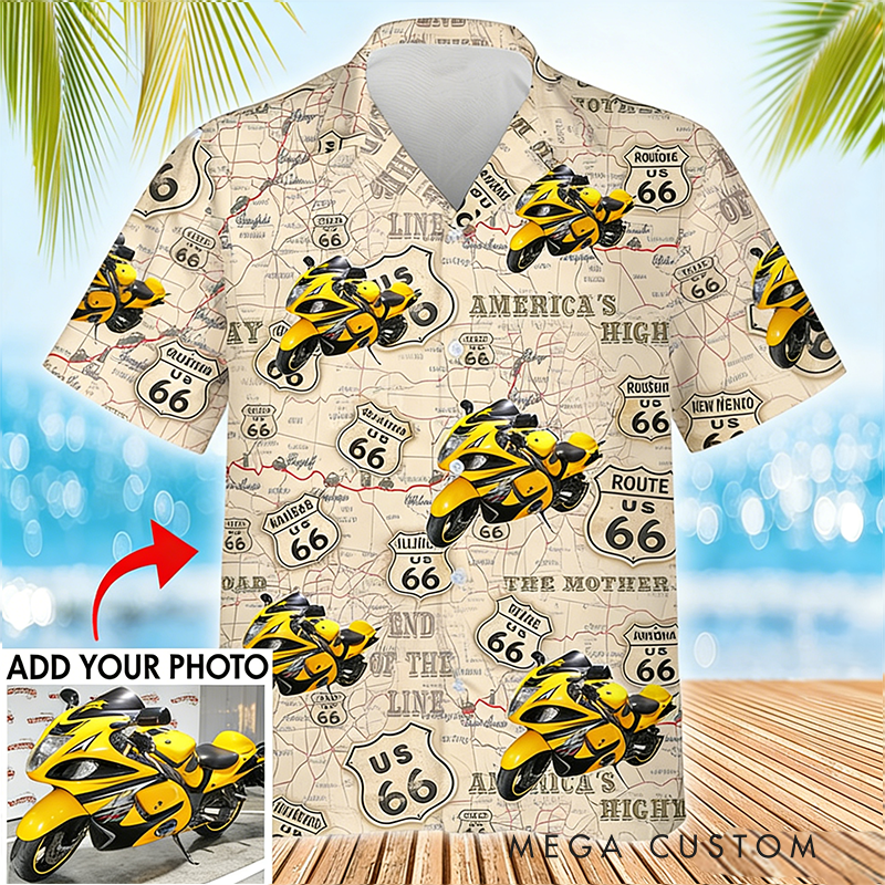 Personalized Motorcycle Hawaiian Shirt Custom Photo Hawaiian Shirt Racing-Themed Hawaiian Shirt
