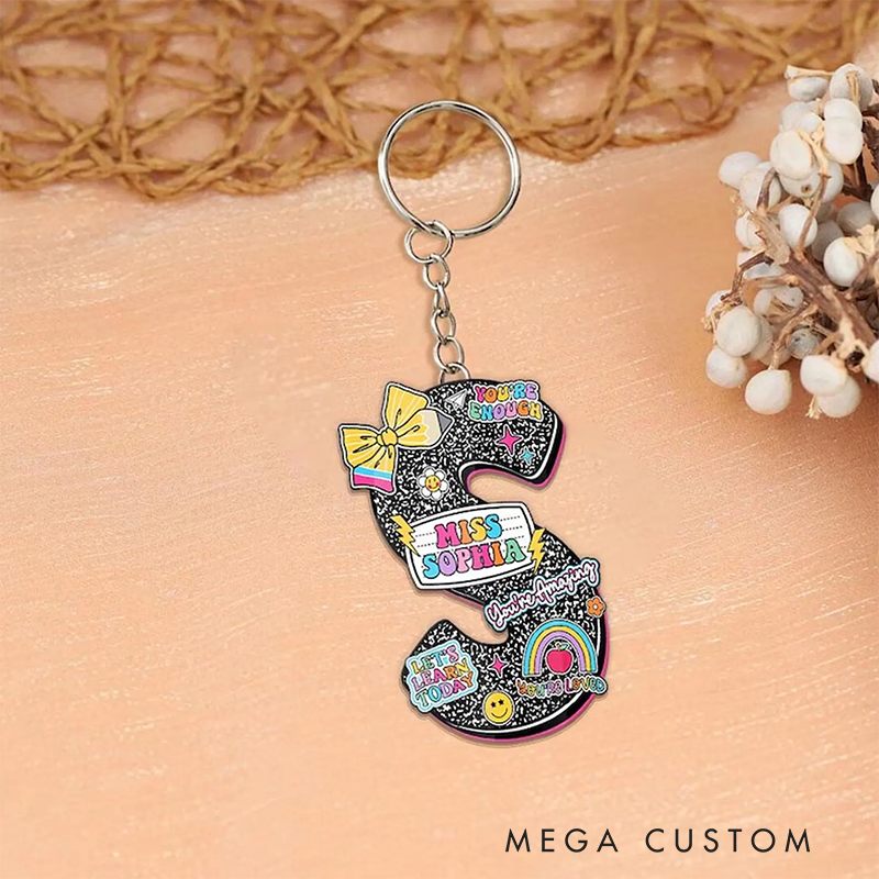 Personalized Teacher Acrylic Keychain with Pencil Bow Name Design Teacher Appreciation Gift Favorite Educator Backpack Tag Gift