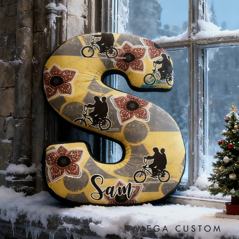 Personalized Cycling Things Letter Pillow Graphic 3D Print Bow Letter Pillow Name Pillow Comfortable Travel Cushion for Riders Riding Lovers