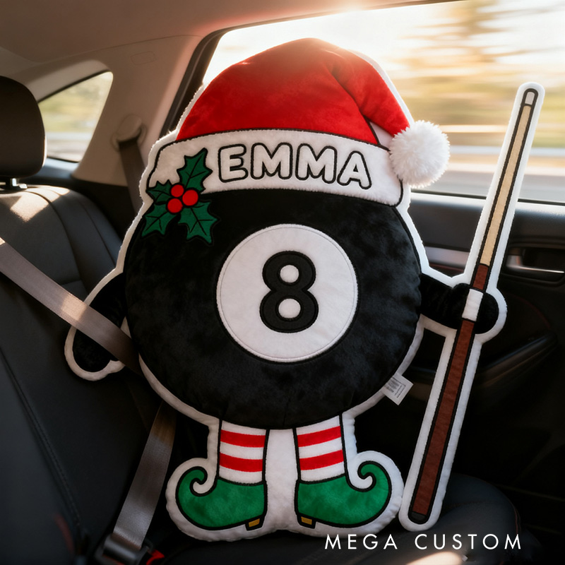 Personalized Christmas Pool Ball Pillow with Custom Name and Festive Design for Pool Lovers 