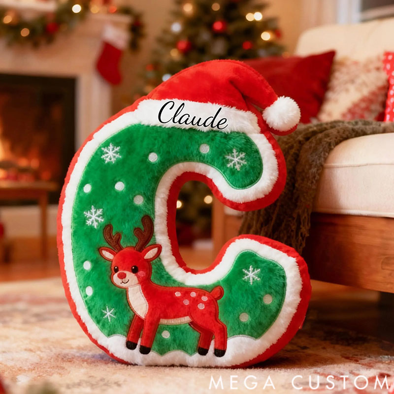 Personalized Graphic 3D Print Pillows Christmas Reindeer Letter Pillow, Custom Initial Pillow with name