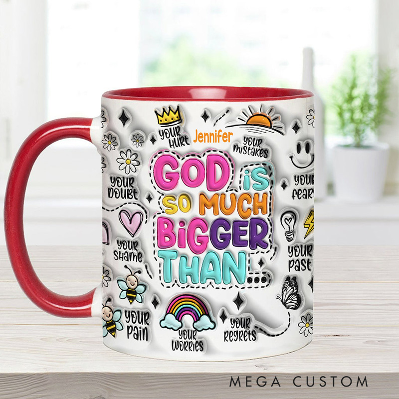 Personalized God is so Much Bigger Ceramic Mug with Name Religious Inspirational Gift Christian Gift for Women and Girls