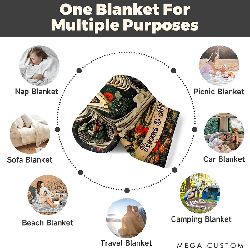 Personalized Couple Skull Blanket with Name Romantic Wedding Gift for Wife Husband Anniversary Blanket Gift