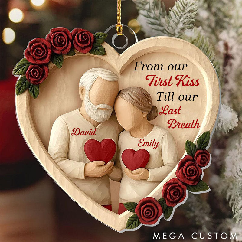 Personalized Old Couple Christmas Ornament 2D Flat Anniversary Ornament Rustic Wooden Heart Keepsake My Favorite Place is Next to You Decor