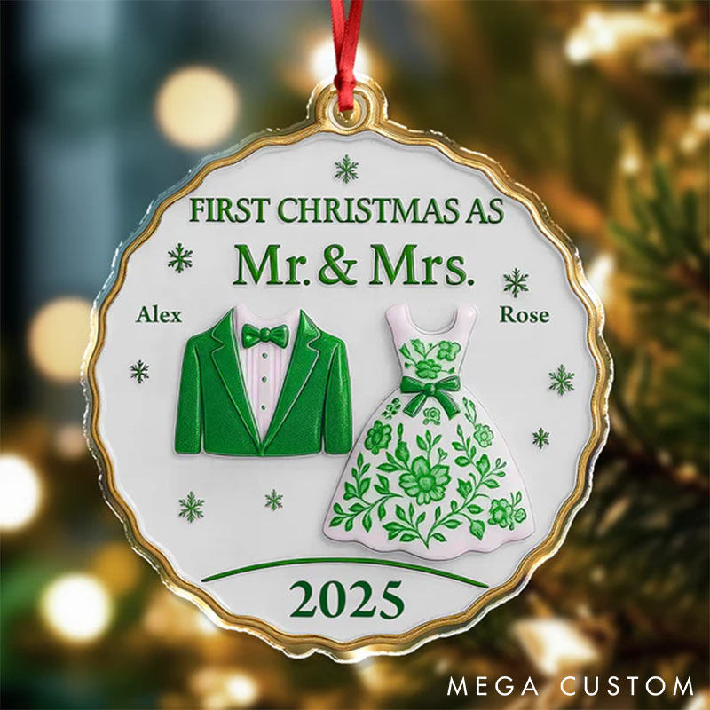 Personalized Frist Christmas As Mr Mrs Couple Ornament 2D Flag Faux Ceramic Ornament Chrismas Decoration Gift for Newlyweds Gift for Couple