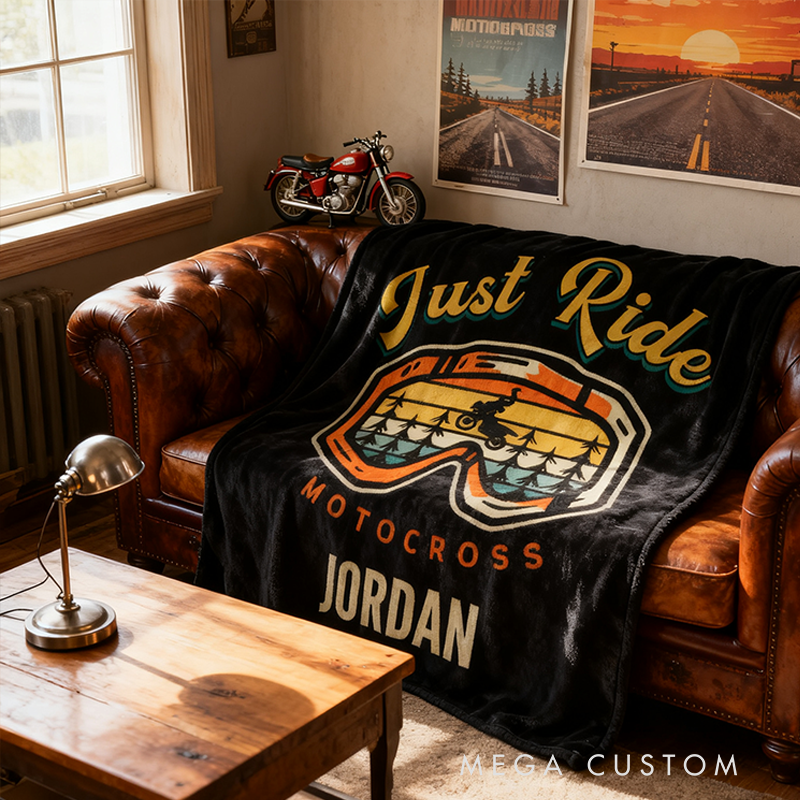 Personalized Motocross Blanket Custom Name Dirt Bike Blanket for Riders Motocross Fans and Racing Lovers
