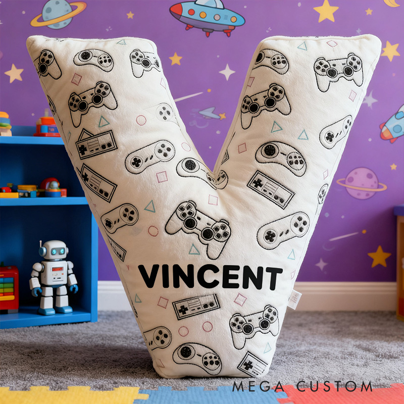 Personalized Graphic 3D Print Game Controller-Shaped Pillow with Your Name Perfect Gift for Gamers and Kids