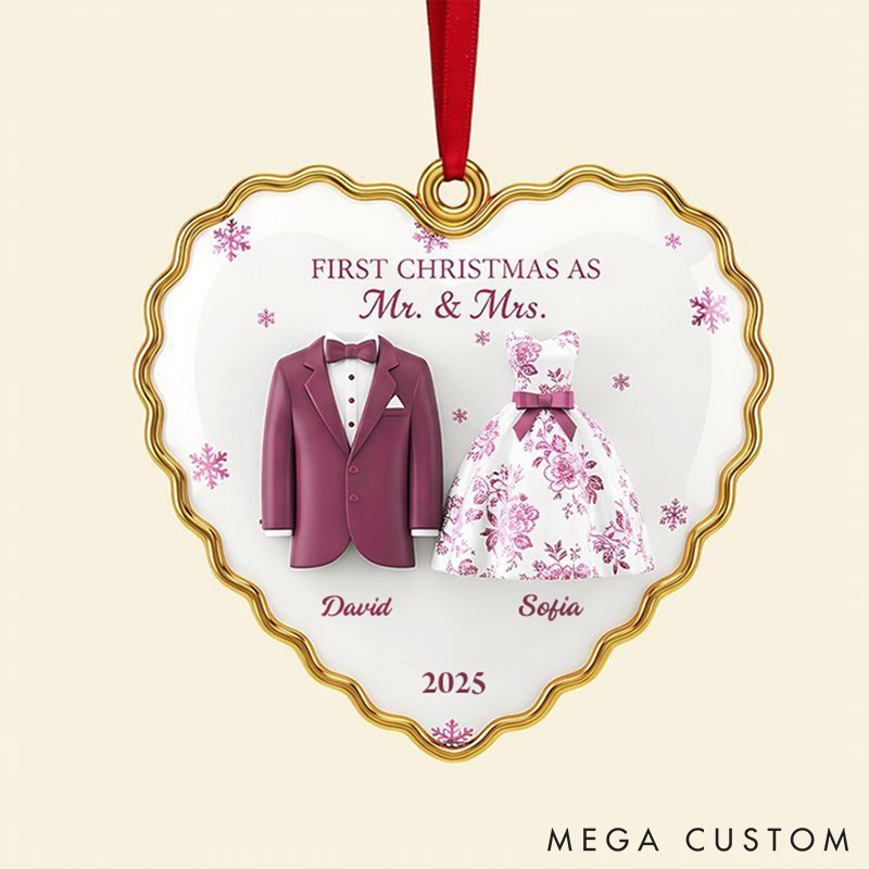 Personalized Frist Christmas As Mr Mrs Couple Ornament 2D Flag Heart Shaped Ornament Chrismas Decoration Gift for Newlyweds Gift for Couple