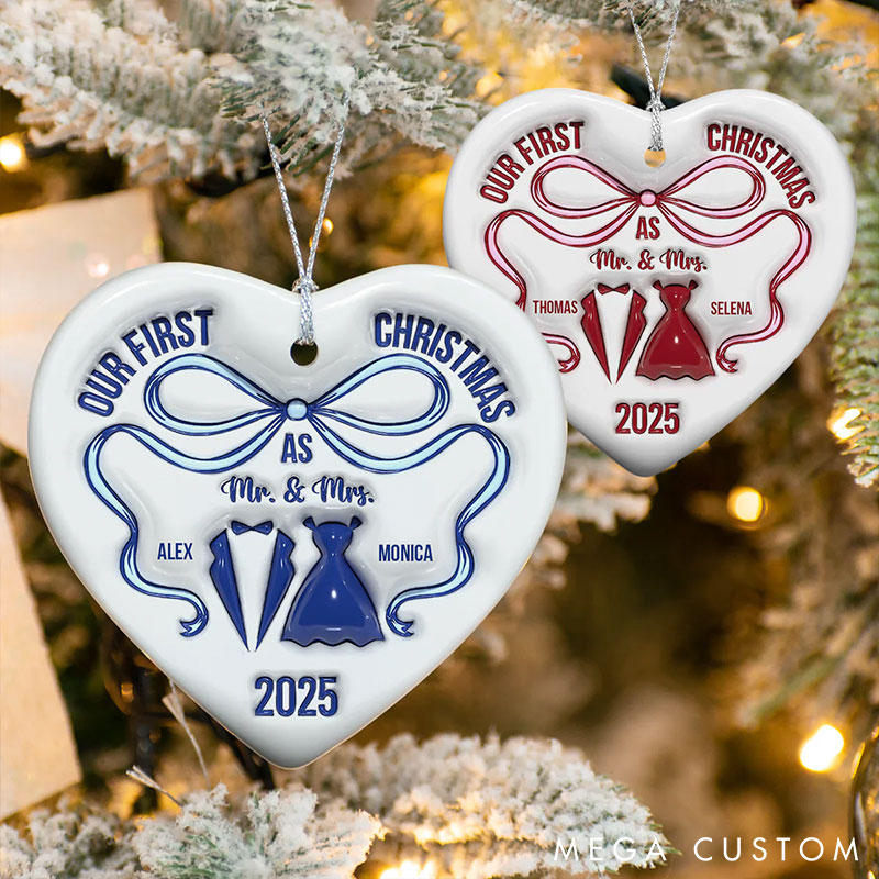 Personalized Our First Christmas As Ornament Couple 2025 2D Flag Ornament Husband Wife Holiday Keepsake Gift with Name Couple Christmas Decor