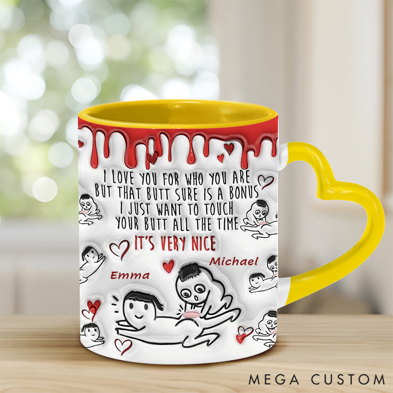 Personalized Couple Heart Handle Mug Your Butt Is Bonus Dirty Talk Mug for Couple Husband Wife Mugs