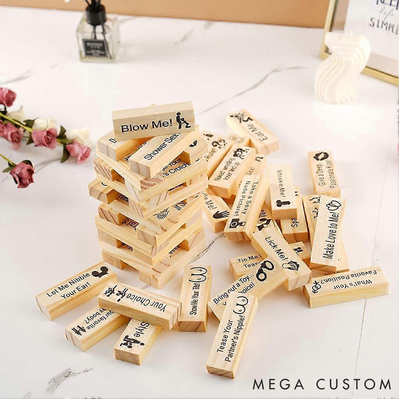 Personalized Couple Date Night Block 48 pcs Tower Game Couple Tumbling Tower Game Funny Adult Drunk Game Anniversary Valentine's Day Gift for Him Her
