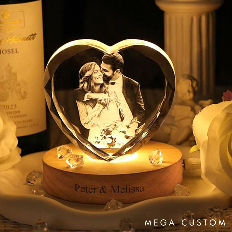 Personalized Couple 3D Crystal Photo Portrait LED Night Light Engraved Crystal Photo With Light Anniversary Valentine's Day Gift for Him Her