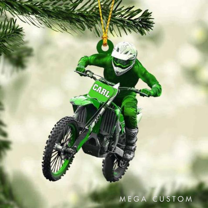 Personalized Motocross Racer Christmas Ornament Custom Name and Color Dirt Bike Ornament Gift for Bikers and Racing Fans