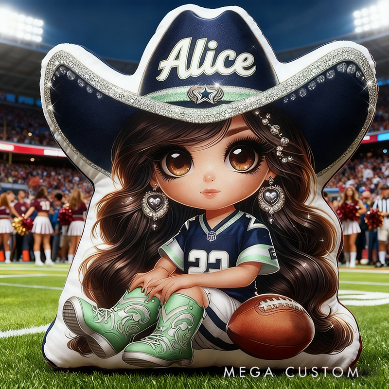 Personalized Cowgirl Football Plush Pillow Featuring Your Name