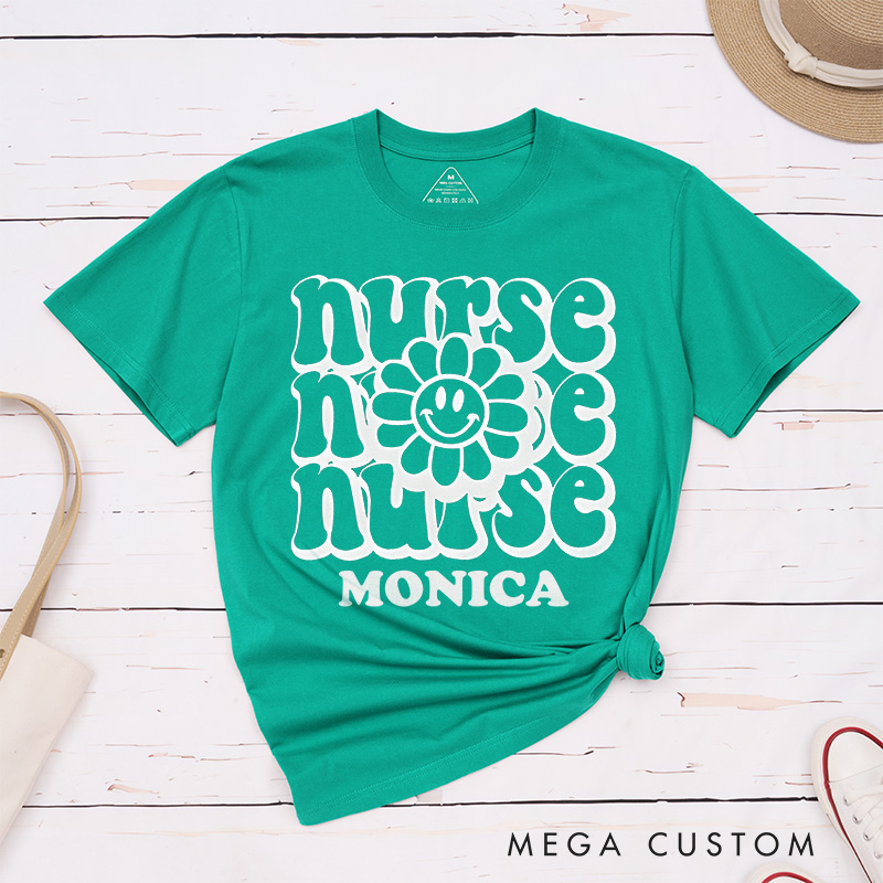 Personalized Nurse T-Shirts Smiling Nurse Blooms Fashion Design T-Shirts