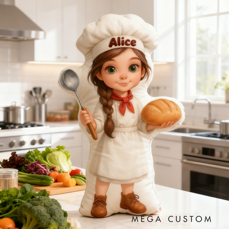 Personalized Chef Shaped Pillow Custom Name 3D Graphic Print Cushion Gift for Chef and Culinary Enthusiasts