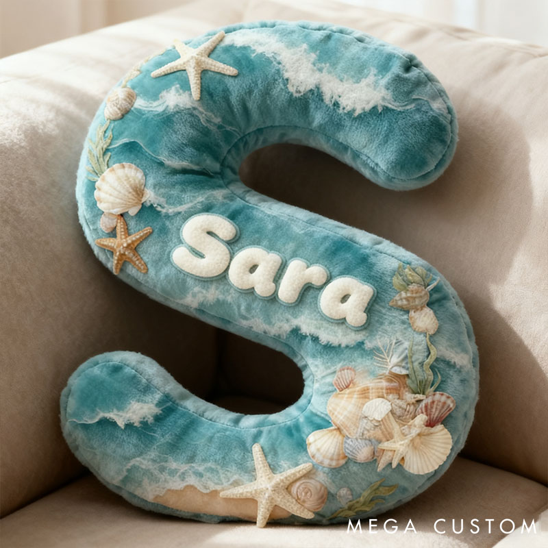 Personalized Seaglass Style Pillow Custom Ocean Style Pillow 3D Graphic Print Home Decor Throw Pillow for Girl Friend Beach Keepsake Pillow