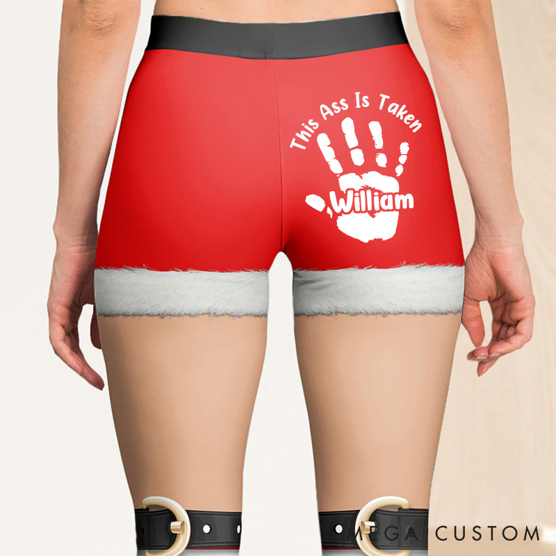 Personalized Funny Girlfriend Wife This Ass Belongs To Boyfriend Husband Leggings Woman Christmas Elf Leggings with Man Name Christmas Gift for Her