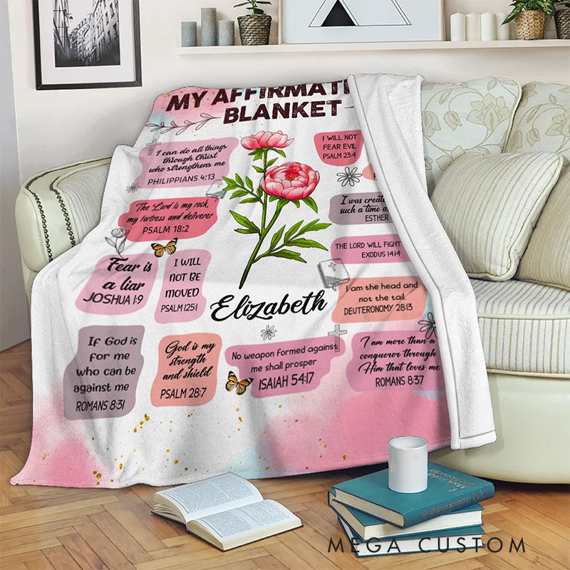 Personalized My Affirmations Soft Throw Blanket with Name and Birth Month Flower Home Decor Religious Gift Faith Gift for Christian Women