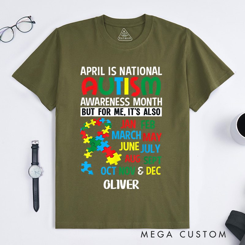 Personalized April is National Autism Awareness Month T-Shirt Autism Support Gift