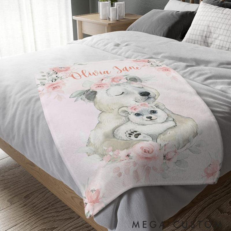 Personalized Mom And Baby Koala Custom Name Floral Elephant Blanket Flowers Room Decor for Mom Grandma Kids