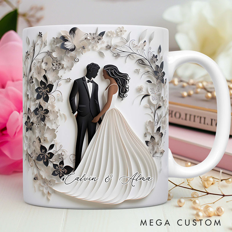 Personalized Wedding Mr. and Mrs. Mug Custom Couple Graphic 3D Print Mug Valentine's Mug Engagement Married Anniversary Mug for Newlyweds